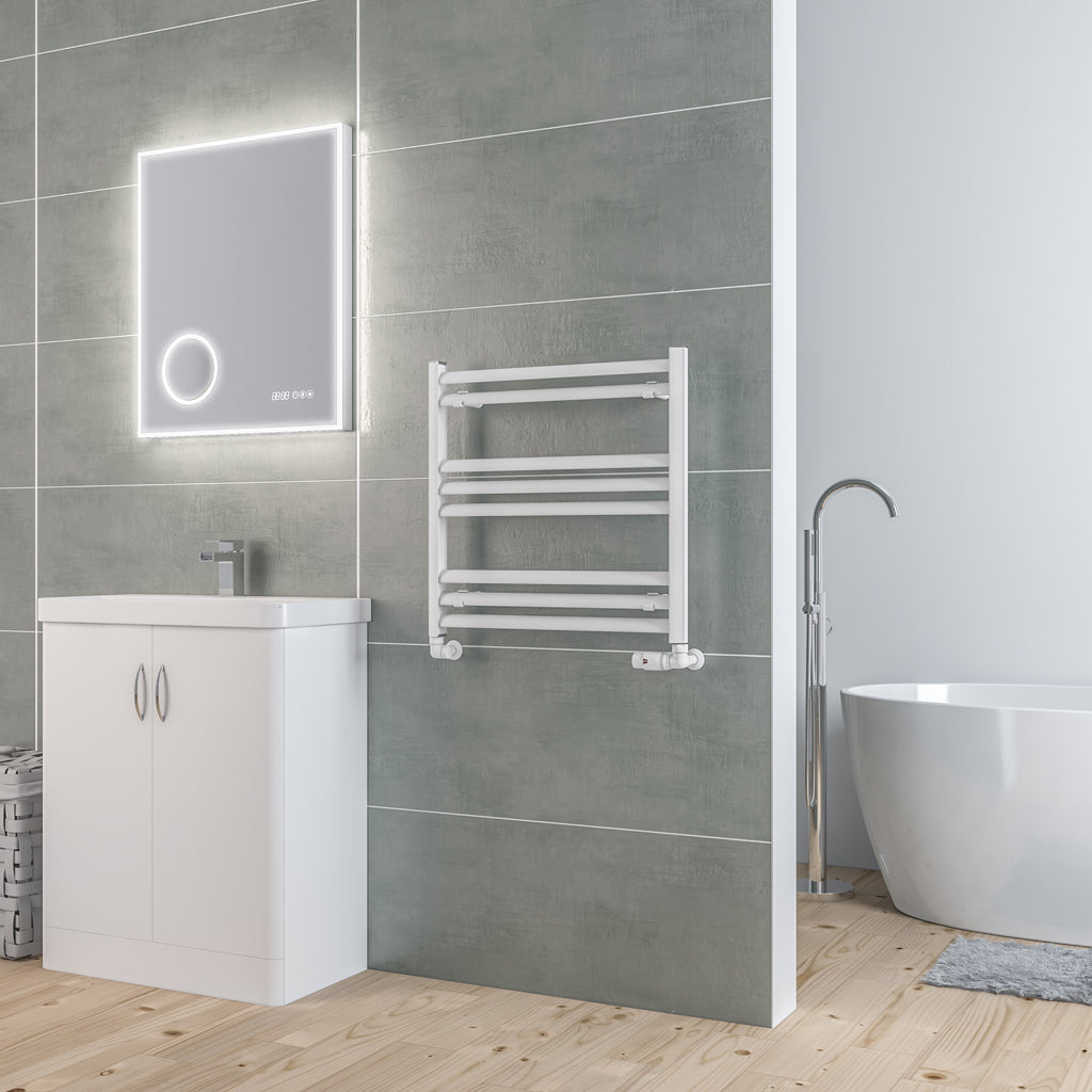 Eastbrook Velor Matt White Aluminium Towel Rail 600mm High x 600mm Wide