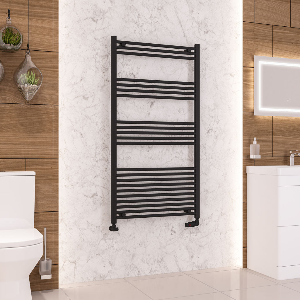 Eastbrook Wendover Straight Matt Black Towel Rails - Various Sizes 1400mm x 600mm