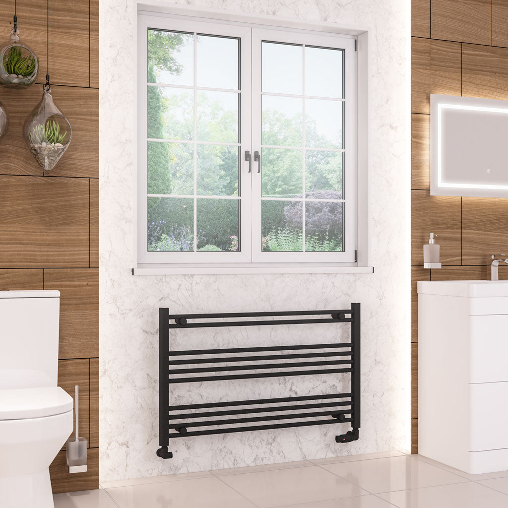 Eastbrook Wendover Straight Matt Black Towel Rails - Various Sizes 600mm x 750mm