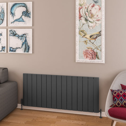 Eastbrook Withington Matt Anthracite Horizontal Aluminium Radiator 600mm High x 1420mm Wide