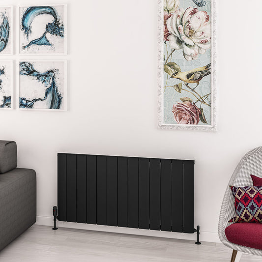 Eastbrook Withington Matt Black Horizontal Aluminium Radiator 600mm High x 1230mm Wide