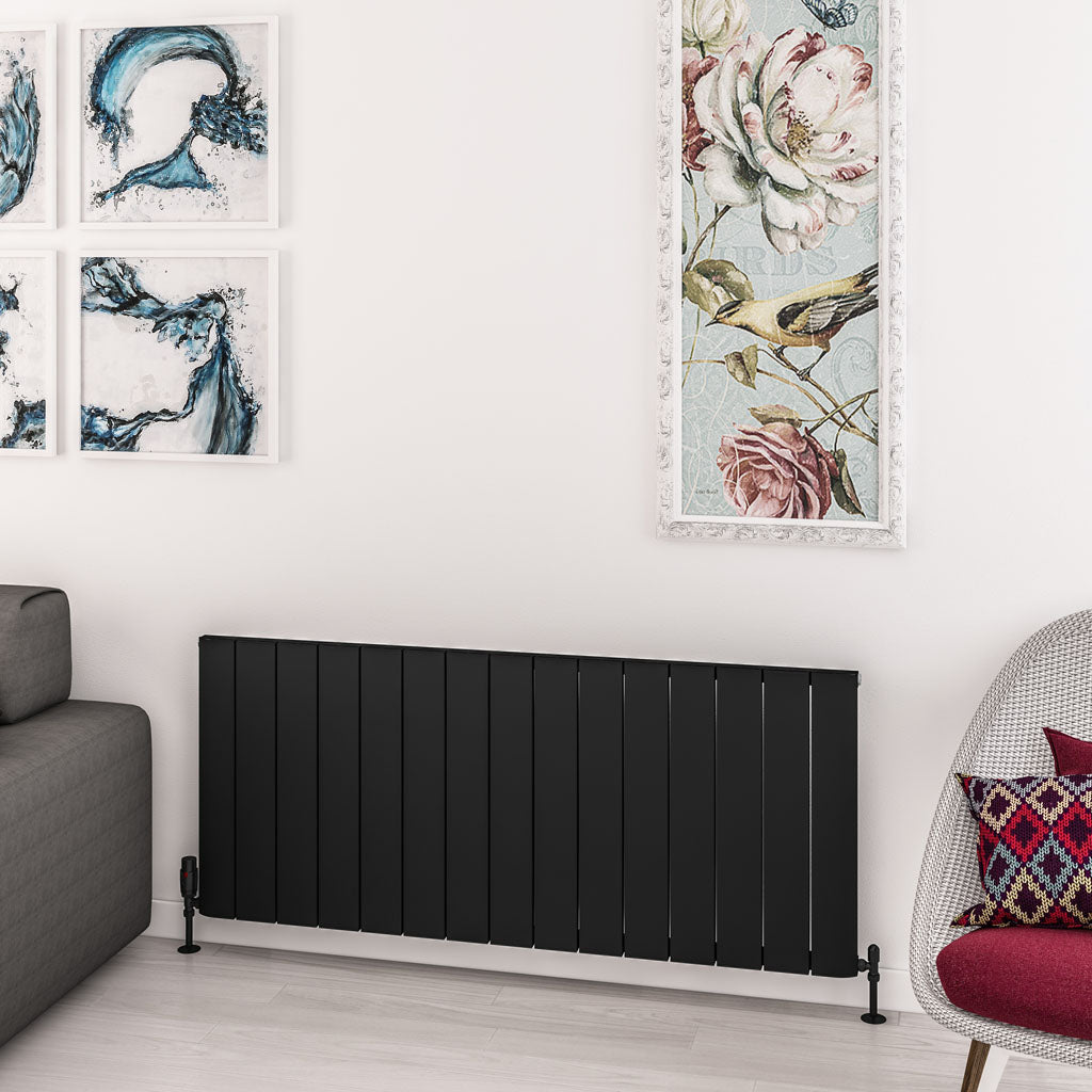 Eastbrook Withington Matt Black Horizontal Aluminium Radiator 600mm High x 1420mm Wide