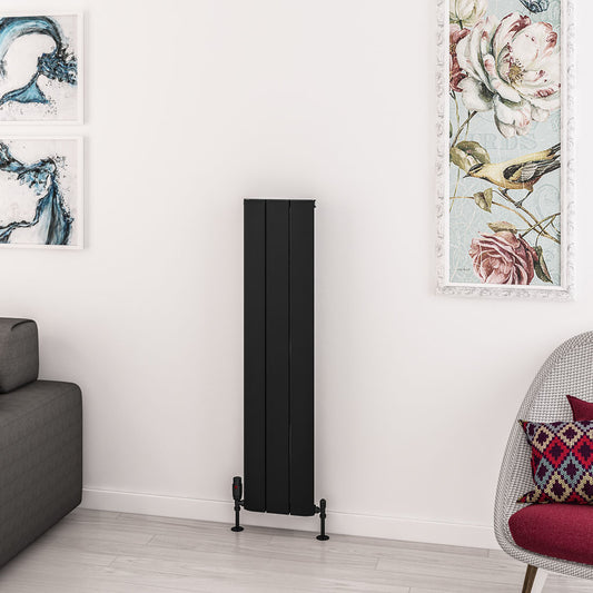 Eastbrook Withington Matt Black Vertical Aluminium Radiator 1200mm High x 280mm Wide