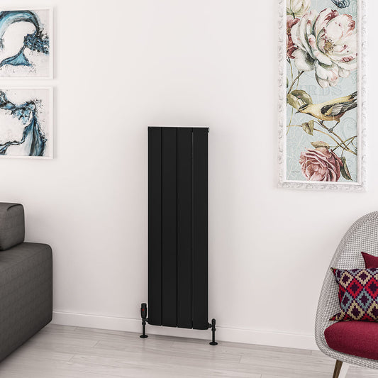 Eastbrook Withington Matt Black Vertical Aluminium Radiator 1200mm High x 375mm Wide