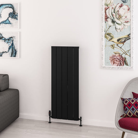 Eastbrook Withington Matt Black Vertical Aluminium Radiator 1200mm High x 470mm Wide