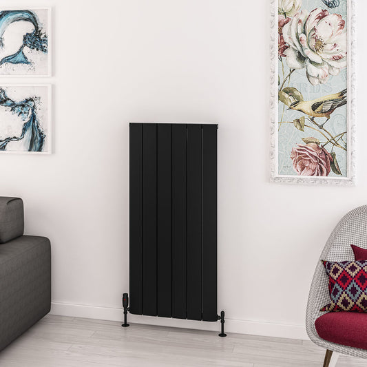 Eastbrook Withington Matt Black Vertical Aluminium Radiator 1200mm High x 565mm Wide