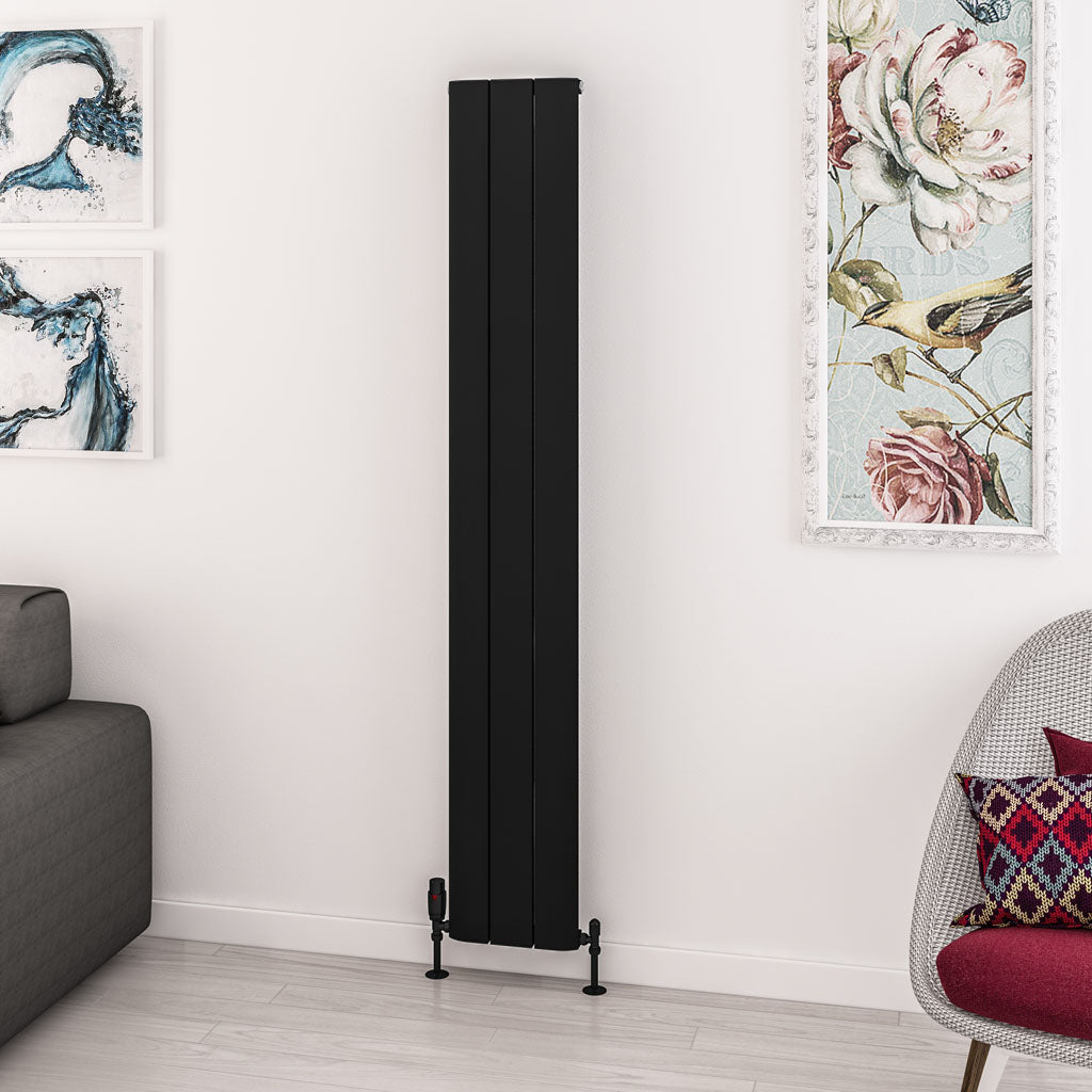 Eastbrook Withington Matt Black Vertical Aluminium Radiator 1800mm High x 280mm Wide