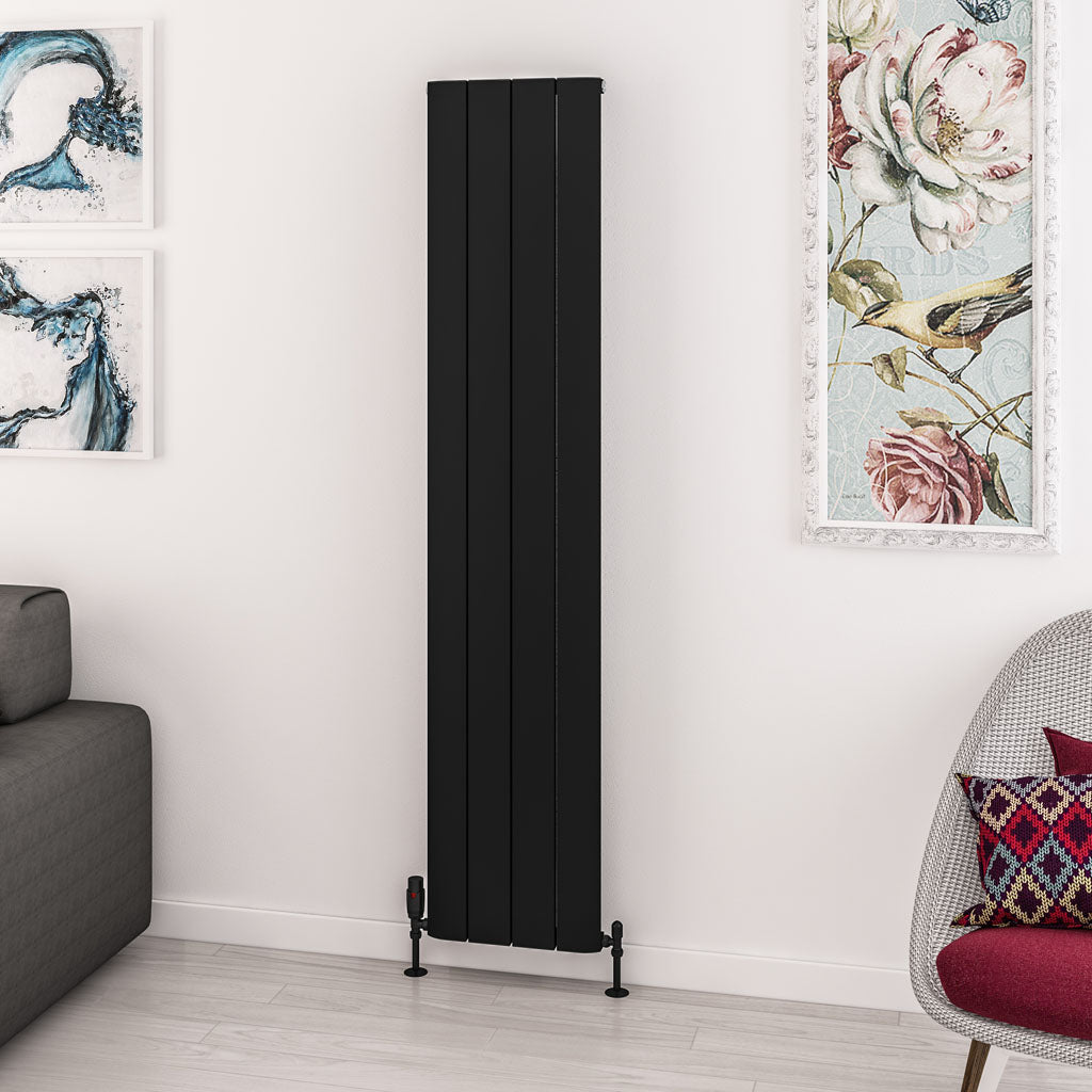 Eastbrook Withington Matt Black Vertical Aluminium Radiator 1800mm High x 375mm Wide