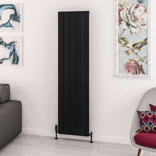 Eastbrook Withington Matt Black Vertical Aluminium Radiator 1800mm High x 470mm Wide