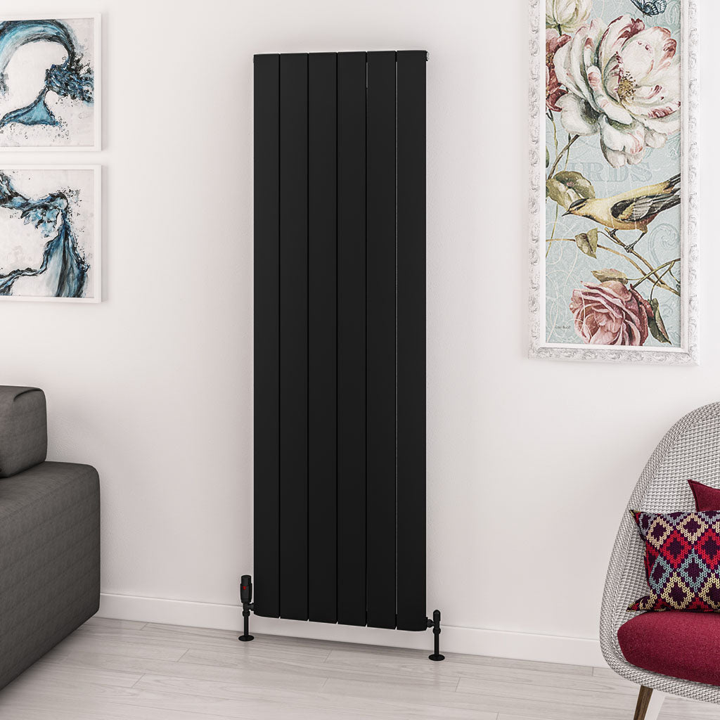 Eastbrook Withington Matt Black Vertical Aluminium Radiator 1800mm High x 565mm Wide