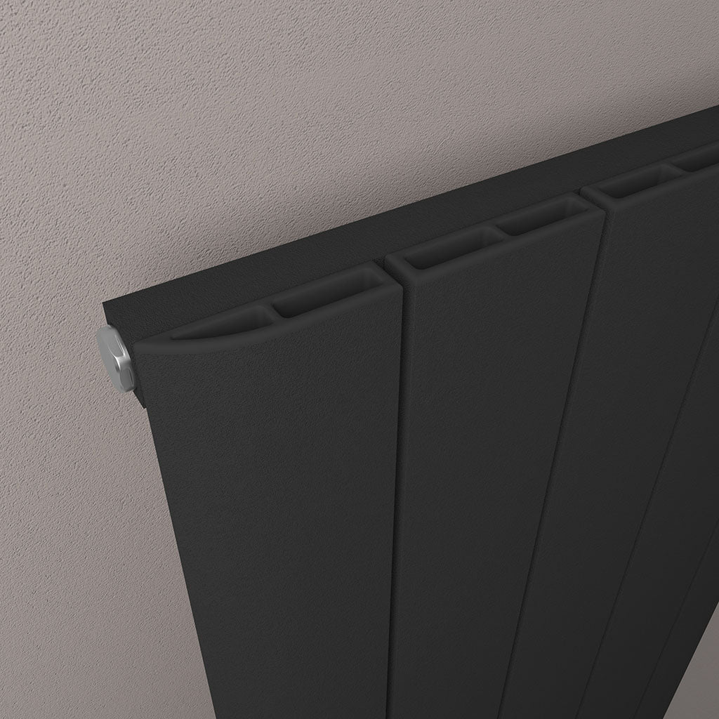 Eastbrook Withington Matt Black Vertical Aluminium Radiator 600mm High x 280mm Wide Close Up Image