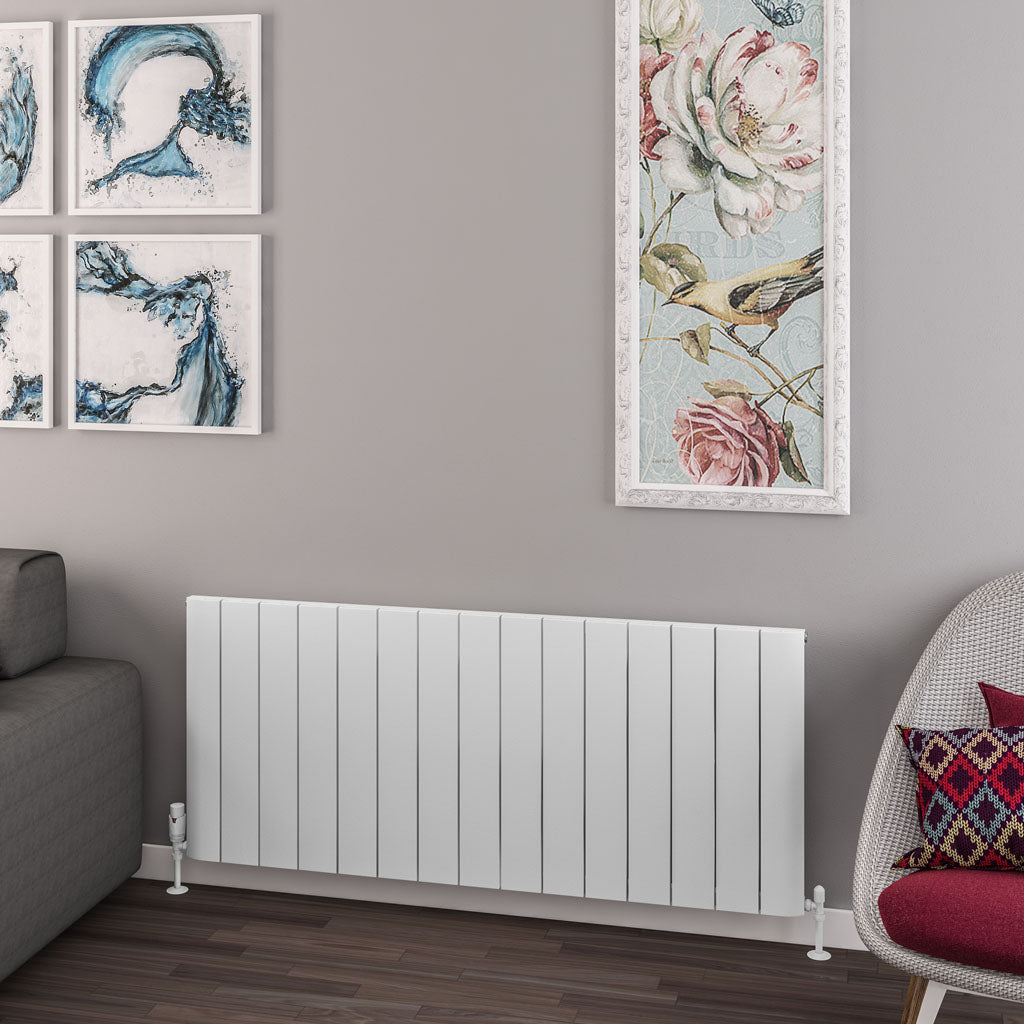 Eastbrook Withington Matt White Horizontal Aluminium Radiator 600mm High x 1420mm Wide