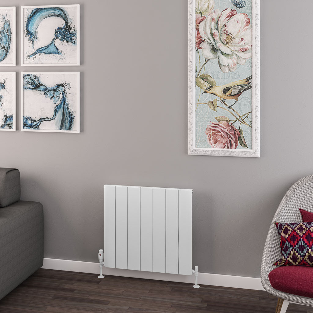 Eastbrook Withington Matt White Horizontal Aluminium Radiator 600mm High x 660mm Wide