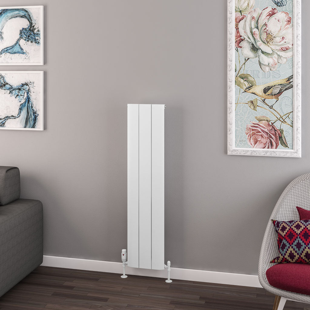 Eastbrook Withington Matt White Vertical Aluminium Radiator 1200mm High x 280mm Wide