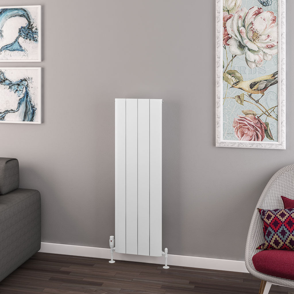 Eastbrook Withington Matt White Vertical Aluminium Radiator 1200mm High x 375mm Wide