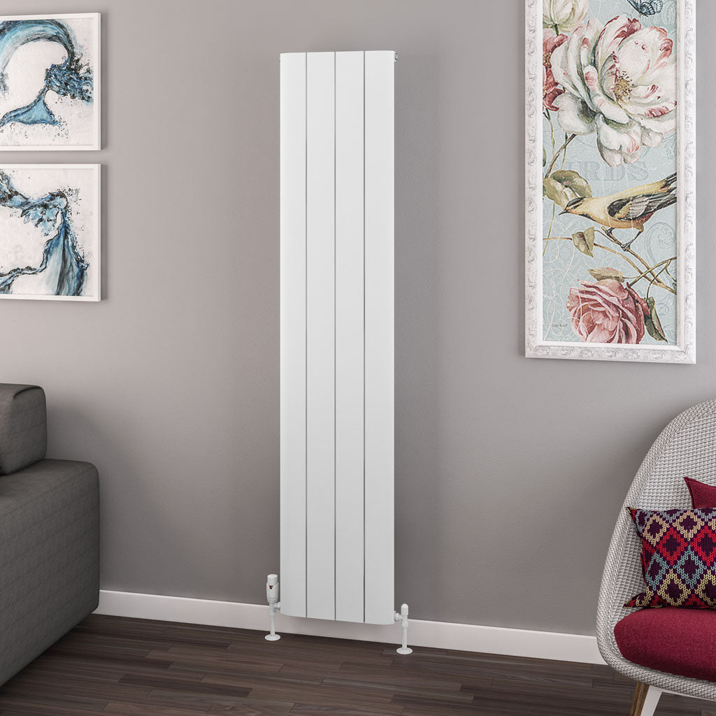 Eastbrook Withington Matt White Vertical Aluminium Radiator 1800mm High x 375mm Wide