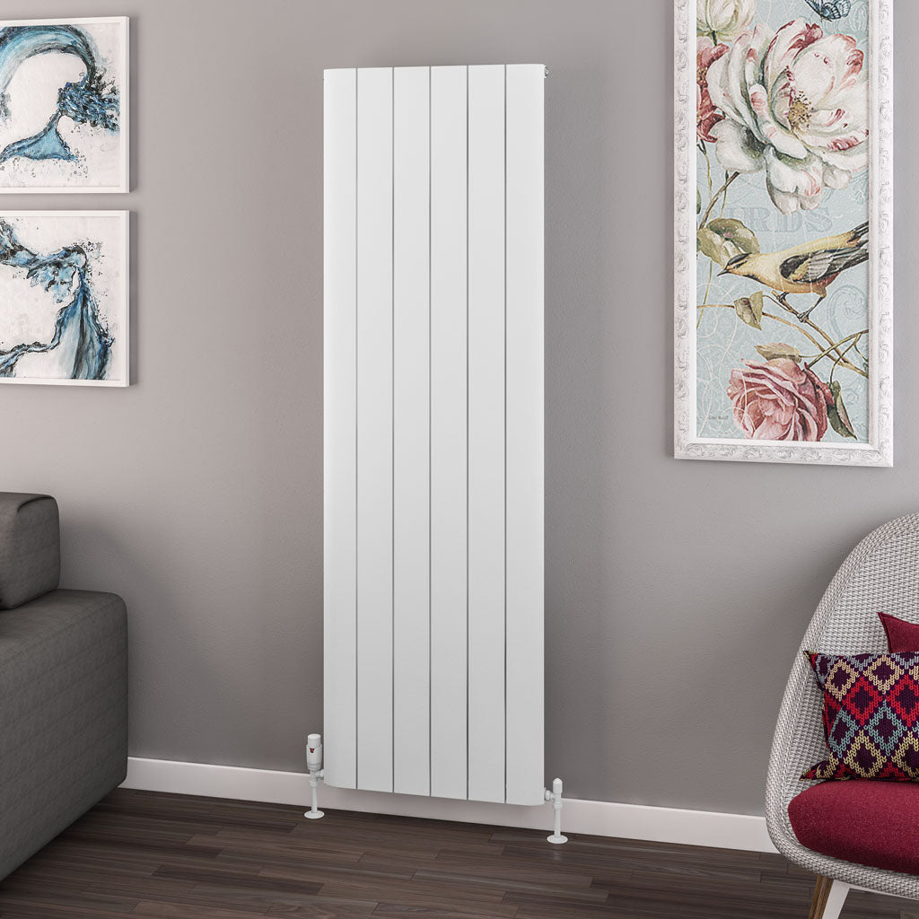 Eastbrook Withington Matt White Vertical Aluminium Radiator 1800mm High x 565mm Wide