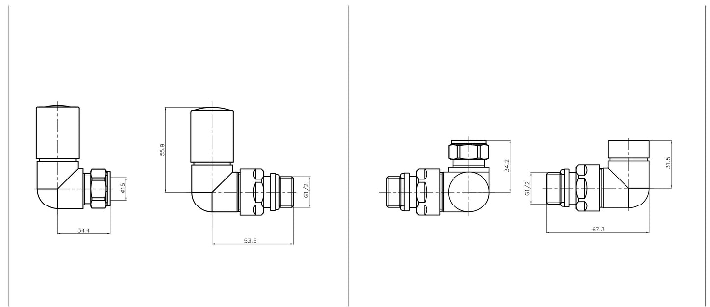 Eastbrook Corner Chrome Manual Radiator Valves 15mm (Pair) Technical Image