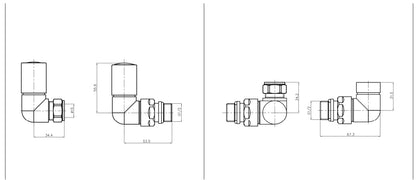 Eastbrook Corner Chrome Manual Radiator Valves 15mm (Pair) Technical Image