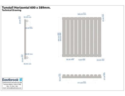 Eastbrook Tunstall Horizontal Matt Black Designer Radiator 600mm x 589mm Technical Image 89.0015