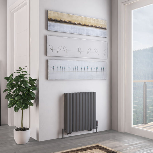 Eastbrook Tunstall Matt Anthracite Horizontal Double Panel Designer Radiator 600mm x 589mm 81.0154