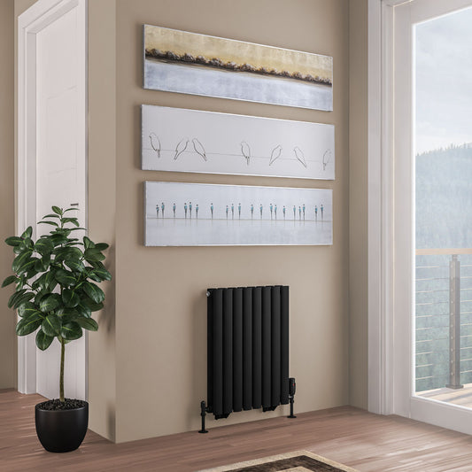 Eastbrook Tunstall Matt Black Horizontal Double Panel Designer Radiator 600mm x 471mm 81.0201