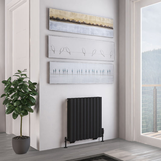 Eastbrook Tunstall Matt Black Horizontal Double Panel Designer Radiator 600mm x 589mm 81.0175