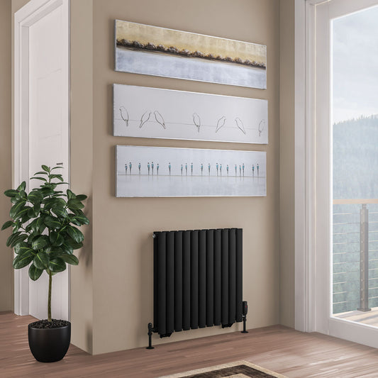 Eastbrook Tunstall Matt Black Horizontal Double Panel Designer Radiator 600mm x 648mm 81.0204