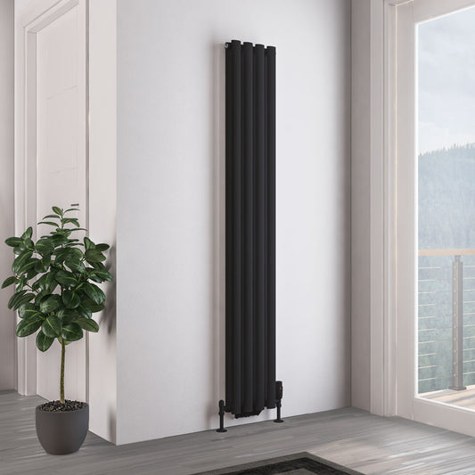 Eastbrook Tunstall Matt Black Vertical Double Panel Designer Radiator 1800mm x 280mm 81.0172