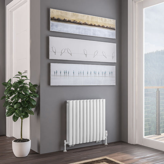 Eastbrook Tunstall Matt White Horizontal Double Panel Designer Radiator 600mm x 648mm 81.0202