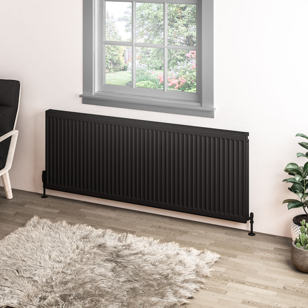 Eastbrook Type 11 Single Panel Matt Black Radiator 600mm High x 1600mm Wide 25.0076