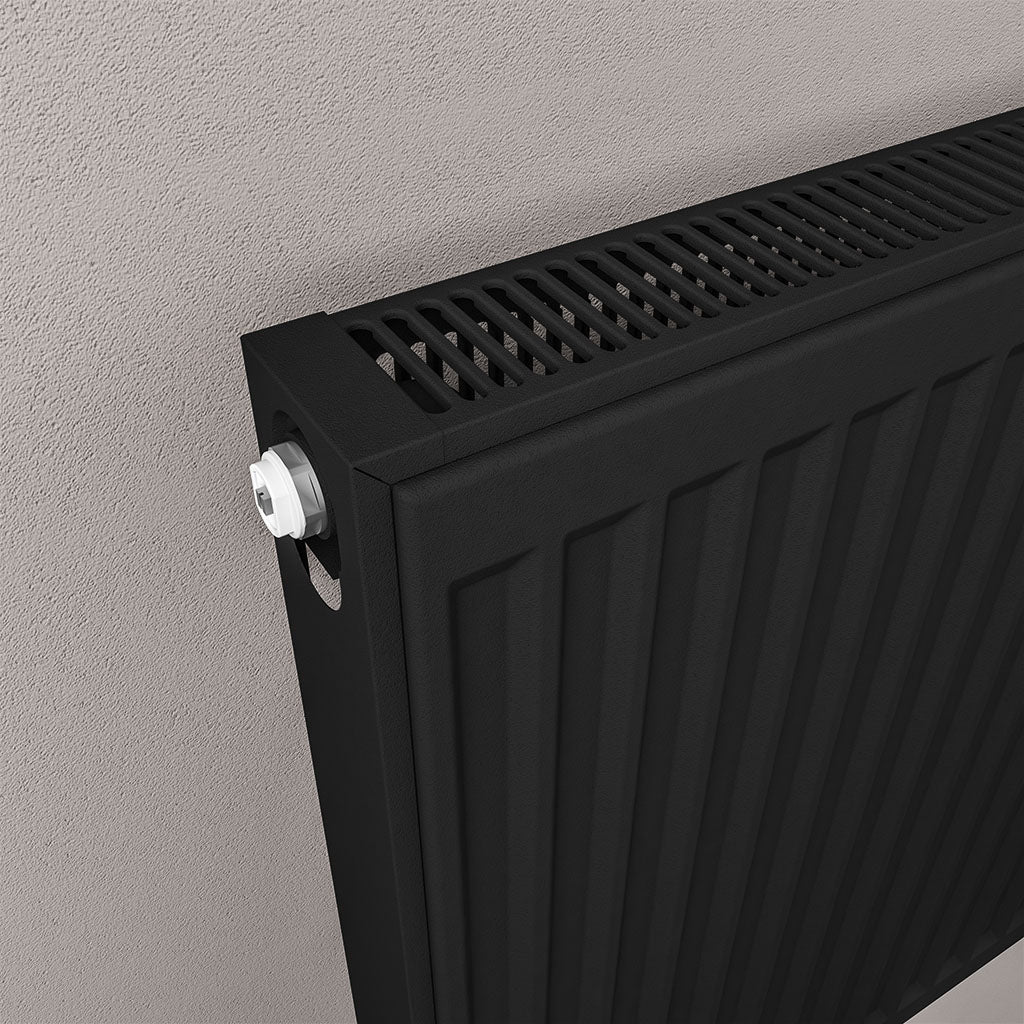 Eastbrook Type 11 Single Panel Matt Black Radiator 600mm High x 1600mm Wide Close Up Image 25.0076