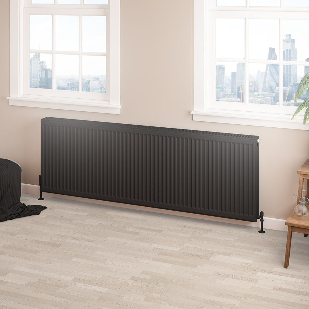 Eastbrook Type 22 Double Panel Matt Black Radiator 600mm High x 1800mm Wide 25.0201