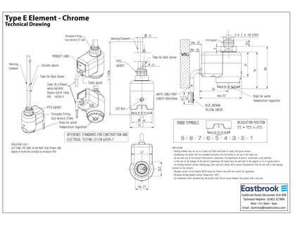 Eastbrook Type E White Thermostatic Heating Element - 300 Watt Technical Image 8.035