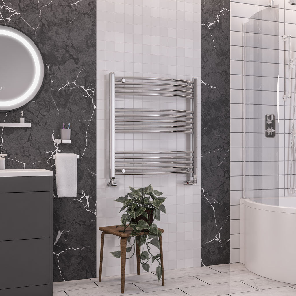 Eastbrook Wendover Electric ONLY Curved Chrome Towel Rails - Various Sizes 1200mm x 750mm Thermostatic Element