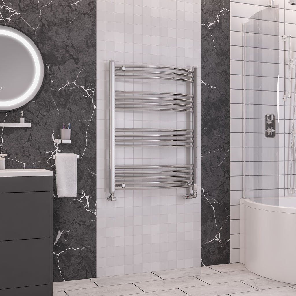 Eastbrook Wendover Electric ONLY Curved Chrome Towel Rails - Various Sizes 1600mm x 500mm Thermostatic Element