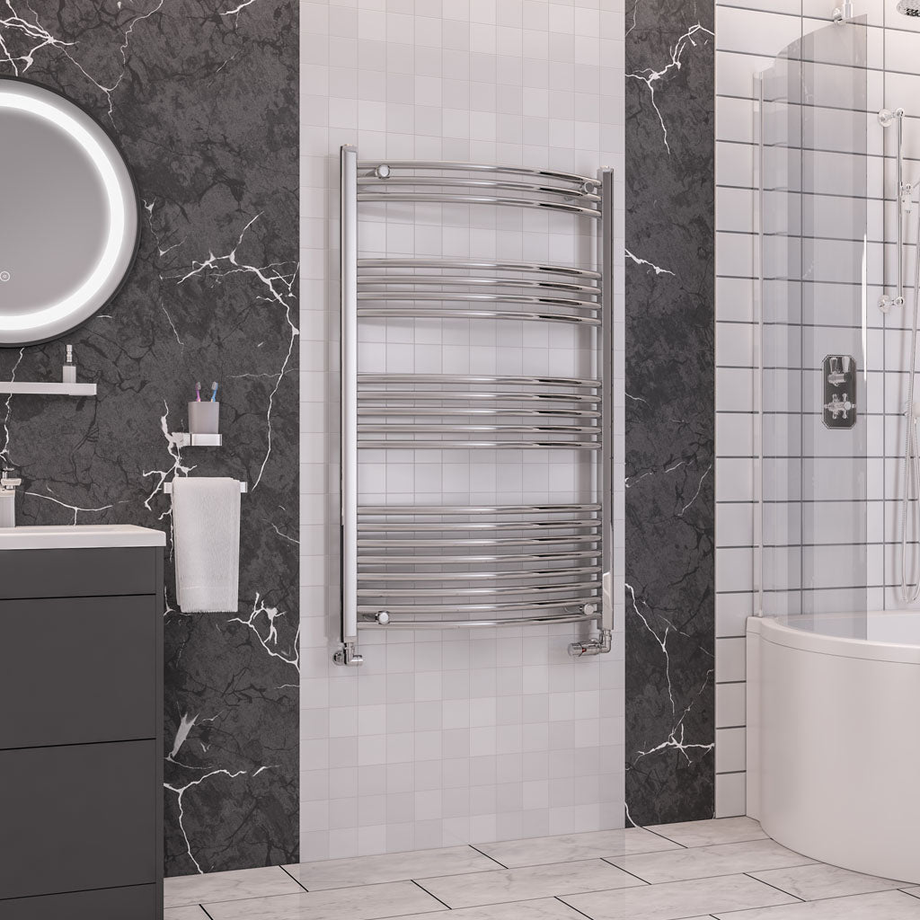 Eastbrook Wendover Electric ONLY Curved Chrome Towel Rails - Various Sizes 1600mm x 750mm Thermostatic Element