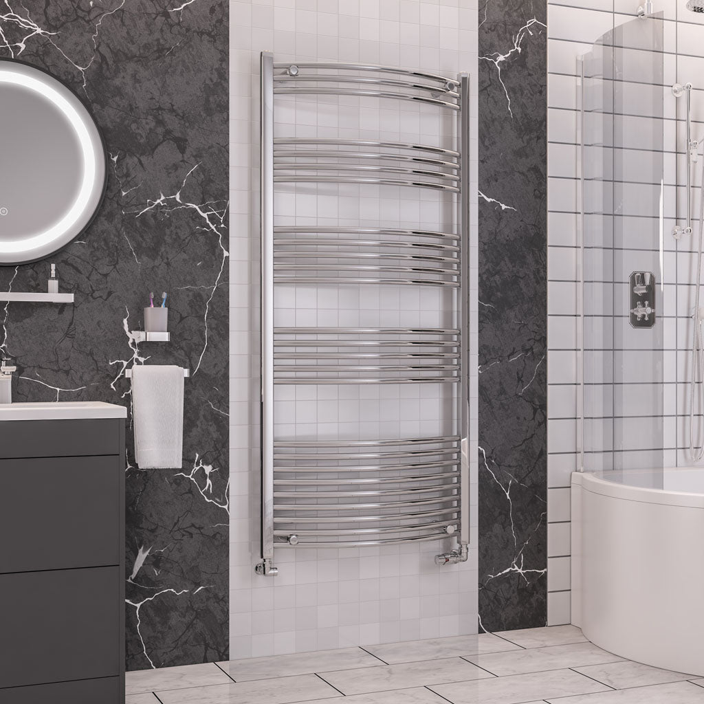 Eastbrook Wendover Electric ONLY Curved Chrome Towel Rails - Various Sizes 1800mm x 500mm Thermostatic Element