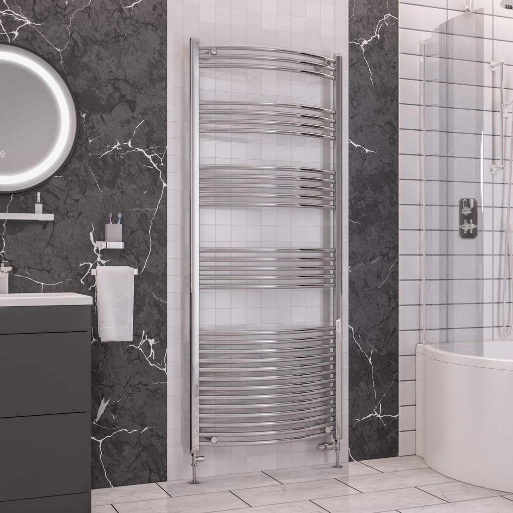 Eastbrook Wendover Electric ONLY Curved Chrome Towel Rails - Various Sizes 1800mm x 750mm Thermostatic Element