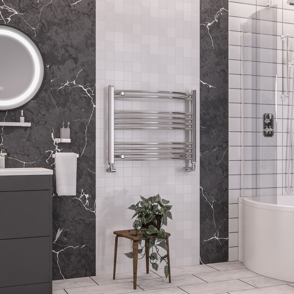 Eastbrook Wendover Electric ONLY Curved Chrome Towel Rails - Various Sizes 600mm x 400mm Thermostatic Element