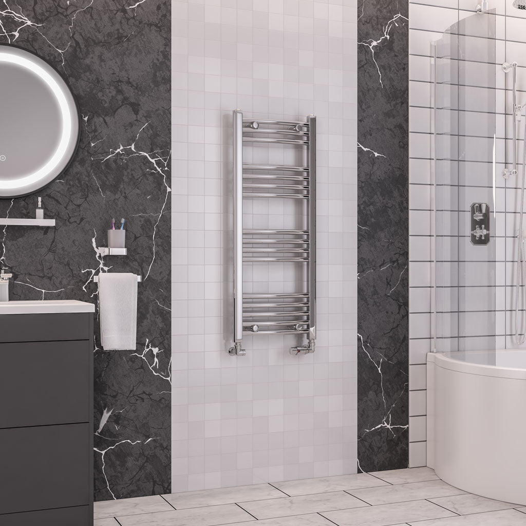 Eastbrook Wendover Electric ONLY Curved Chrome Towel Rails - Various Sizes 600mm x 750mm Single Heat Element