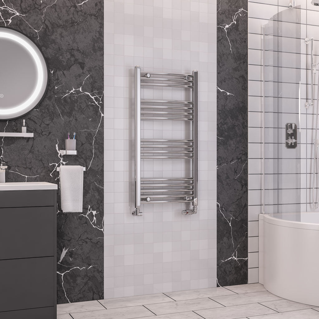 Eastbrook Wendover Electric ONLY Curved Chrome Towel Rails - Various Sizes 600mm x 750mm Thermostatic Element