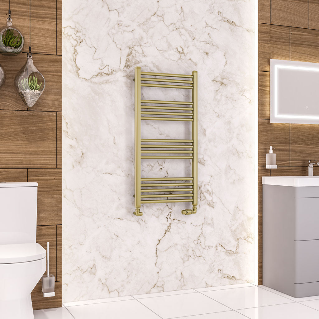 Eastbrook Wendover Electric ONLY Straight Brushed Brass Towel Rails - Various Sizes 1000mm x 500mm Single Heat Element