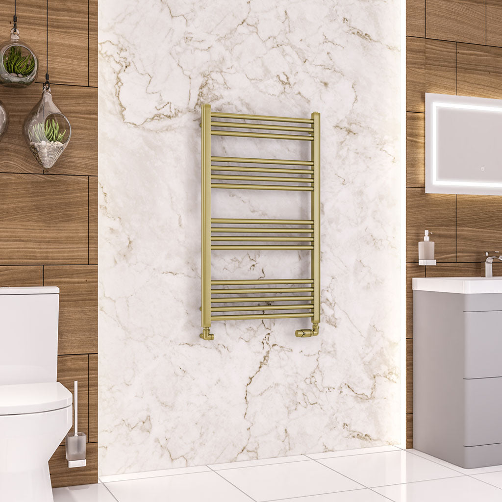 Eastbrook Wendover Electric ONLY Straight Brushed Brass Towel Rails - Various Sizes 1000mm x 600mm Single Heat Element