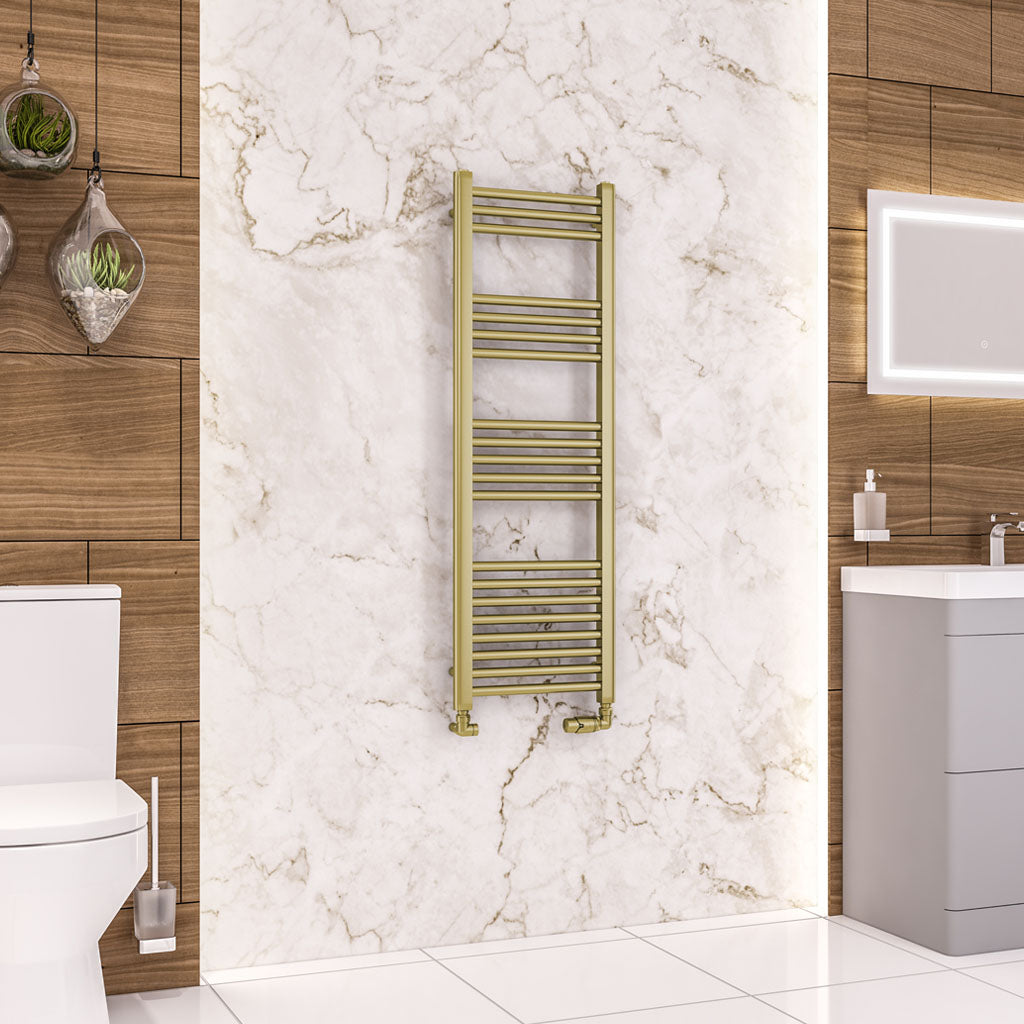 Eastbrook Wendover Electric ONLY Straight Brushed Brass Towel Rails - Various Sizes 1200mm x 400mm Single Heat Element