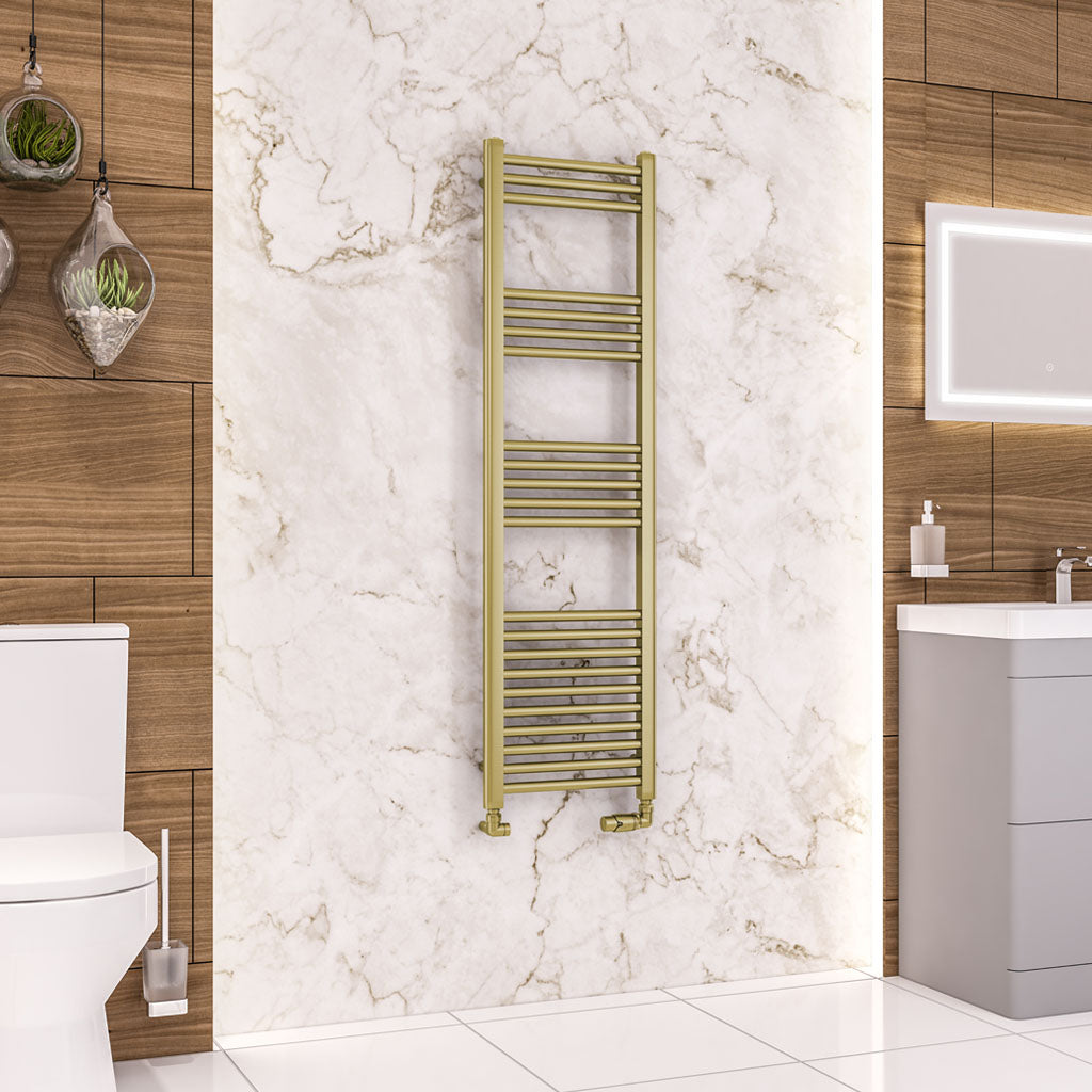 Eastbrook Wendover Electric ONLY Straight Brushed Brass Towel Rails - Various Sizes 1400mm x 400mm Single Heat Element