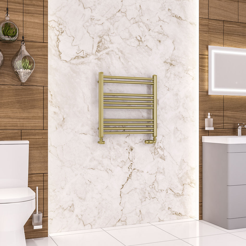 Eastbrook Wendover Electric ONLY Straight Brushed Brass Towel Rails - Various Sizes  600mm x 600mm Single Heat Element
