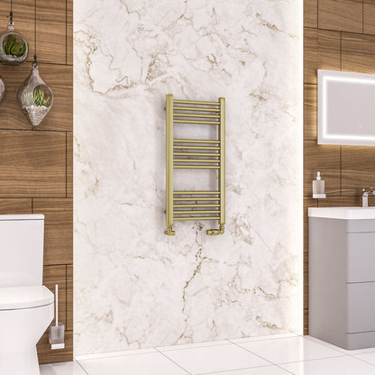 Eastbrook Wendover Electric ONLY Straight Brushed Brass Towel Rails - Various Sizes 800mm x 400mm Single Heat Element