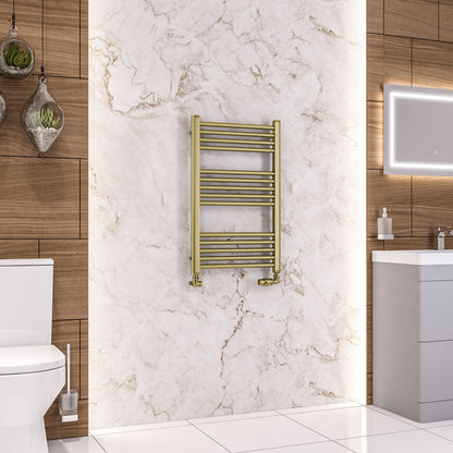 Eastbrook Wendover Electric ONLY Straight Brushed Brass Towel Rails - Various Sizes  800mm x 500mm Single Heat Element