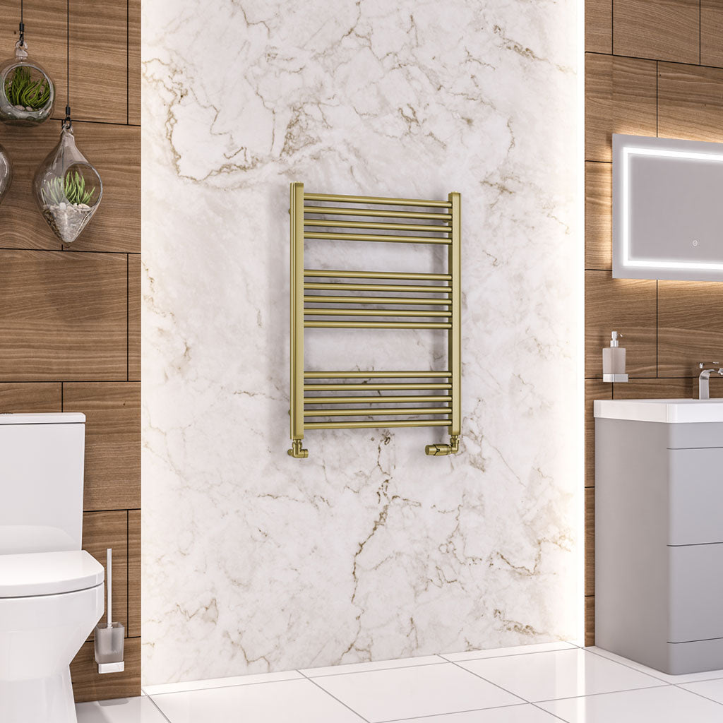 Eastbrook Wendover Electric ONLY Straight Brushed Brass Towel Rails - Various Sizes 800mm x 600mm Single Heat Element
